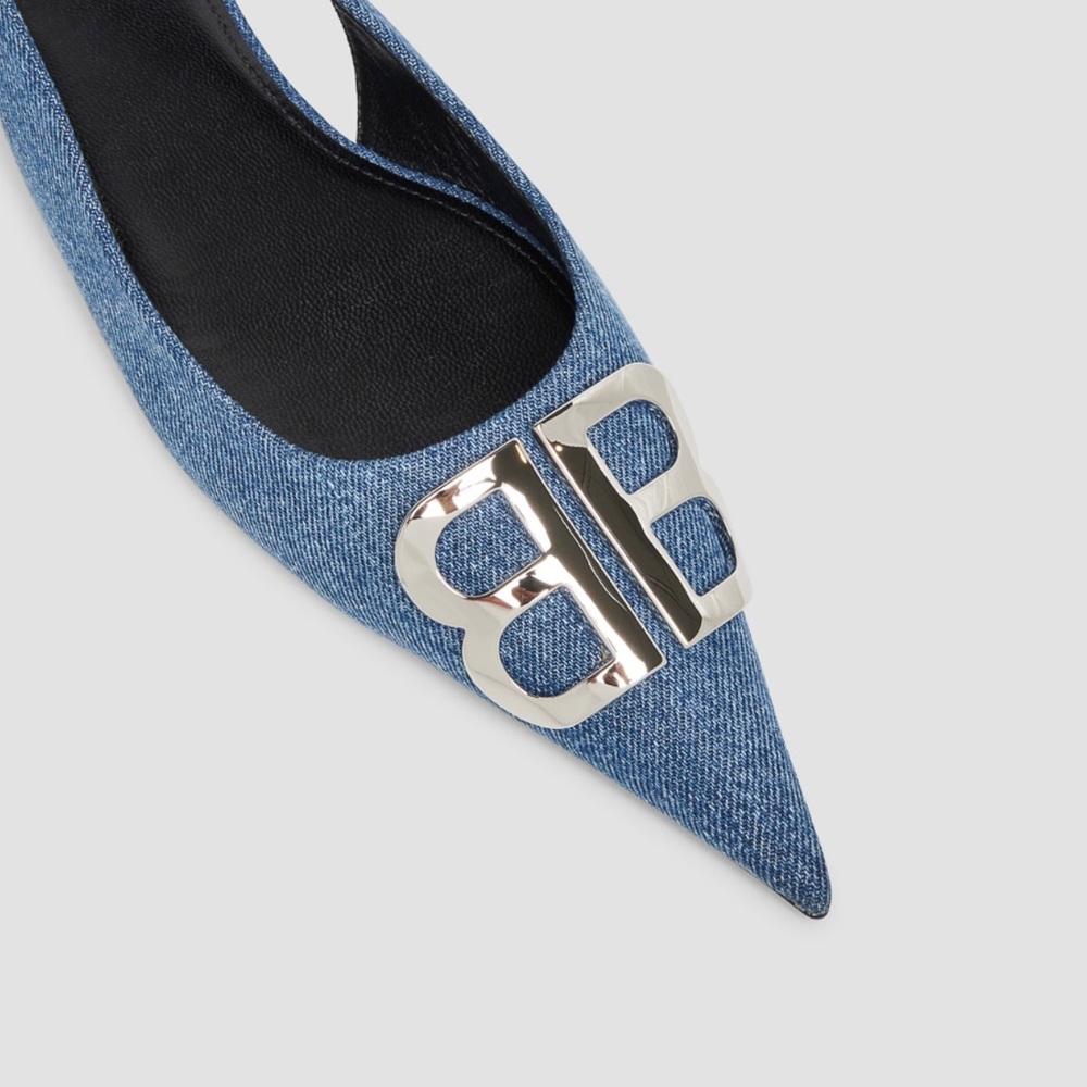 Balenciaga BB Denim Slingback Flats